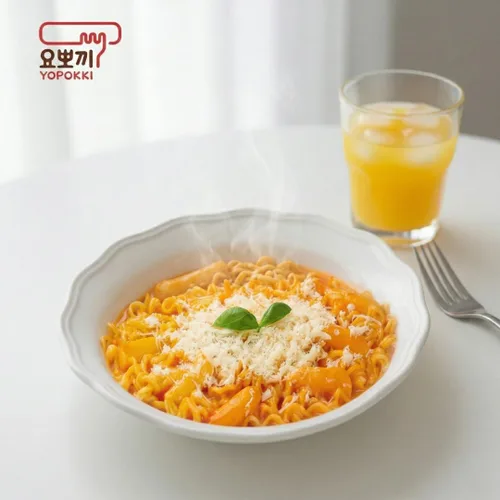Vista 2 de Yopokki Taza Rabokki instantánea – Tortas de arroz coreanas Tteokbokki con fideos ramen, comida callejera coreana rápida y fácil, aperitivos