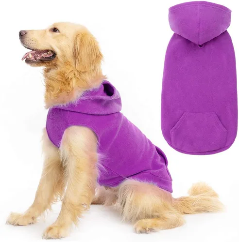 Vista 9 de EXPAWLORER - Sudadera de forro polar con capucha para perros, chaleco de suéter a cuadros para mascotas, ropa de otoño e invierno con anillo