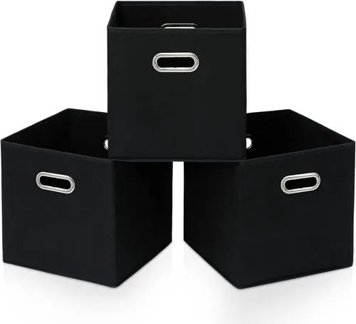 Vista 19 de STOREONE - Cubos de almacenamiento de tela con contenedores de cestas (28x28x28 cm) con asas dobles para estante, armario, organizadores de Negro