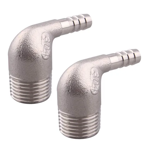 Vista 8 de Púa de manguera de 1/2 pulgada x 1/2 pulgada macho NPT acero inoxidable codo de 90 grados rosca de púas accesorio de tubería (paquete de 2)