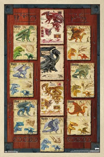 Vista 14 de Trends International Dungeons and Dragons - Póster de pared con cuadrícula de dragón, 22.4L x 14.7W, versión con marco de madera tipo granero