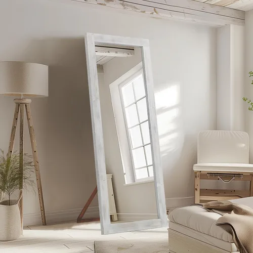 Vista 10 de MELOMOIR Espejo rústico de madera maciza de cuerpo completo, 64 x 21 pulgadas, color marrón carbón Solid Wood Frame, Shatterproof Tempered Glass