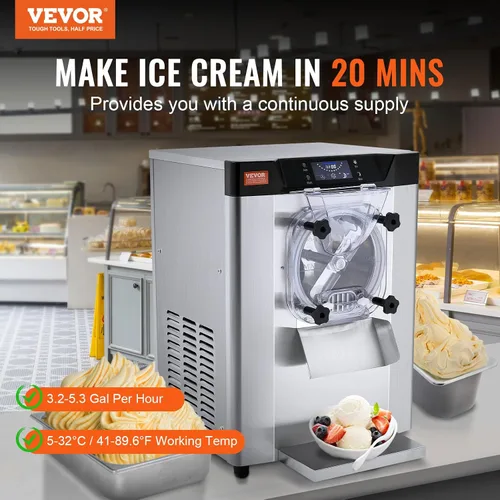 Vista 2 de VEVOR Máquina Comercial para Hacer Helados, Rendimiento de 12 L/H, 1713W Máquina para Helados Duros de Un Solo Sabor de Encimera, Cilindro de Acero