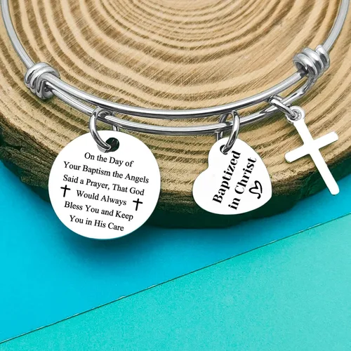 Vista 3 de Pulsera de bautismo, regalos de bautismo para mujeres, regalo cristiano, inspirador, ajustable, regalo religioso para amigos, familia, joyería