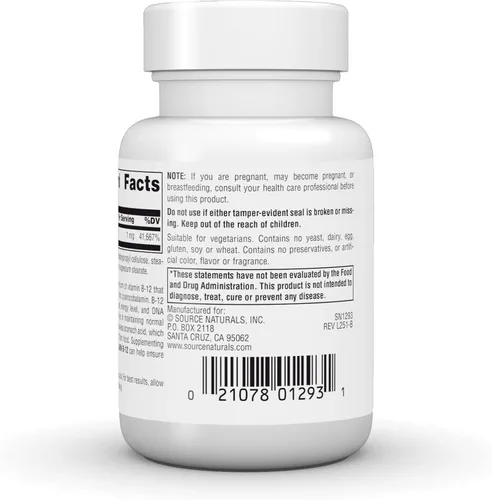 Vista 4 de Source Naturals Metilcobalamina Vitmain B-12, sabor cereza, 1 mg - 120 pastillas