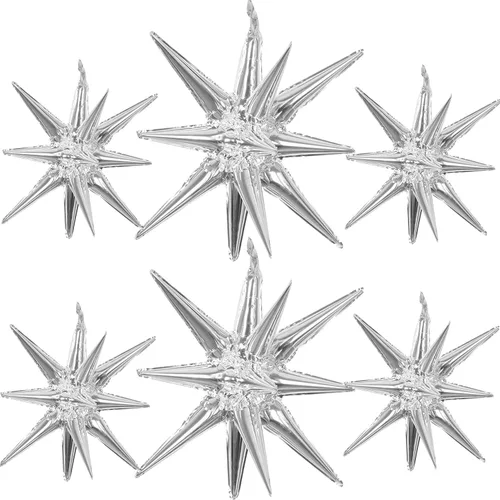 Vista 28 de 6 Globos de Papel de Aluminio con Forma de Estrella Negra de Una Pieza, Globo de Estrella de 14 Puntas 4D Cono Starburst de Mylar de 22 Pulgadas 22