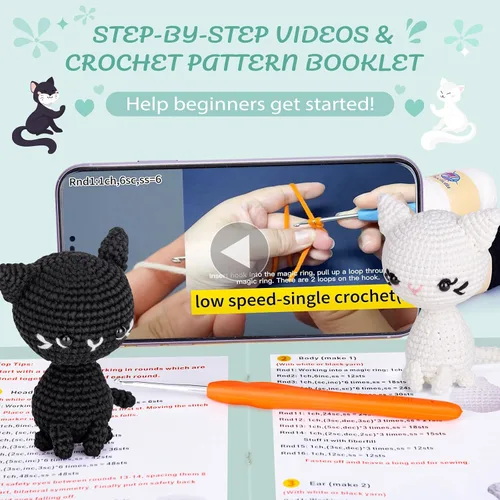 Vista 2 de Kit de ganchillo para principiantes, kit de inicio de ganchillo con tutoriales en video paso a paso, kits de animales de ganchillo para adultos