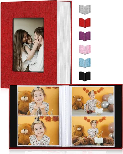 Vista 13 de Álbum de fotos pequeño 4x6, álbum de fotos con cubierta de lino deslizable, minilibro de fotos con capacidad para 100 fotos de 4x6 con 50 hojas