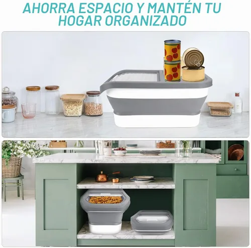 Vista 6 de Contenedores de almacenamiento de alimentos para mascotas, contenedor plegable de comida para gatos con tapa deslizante transparente, contenedor