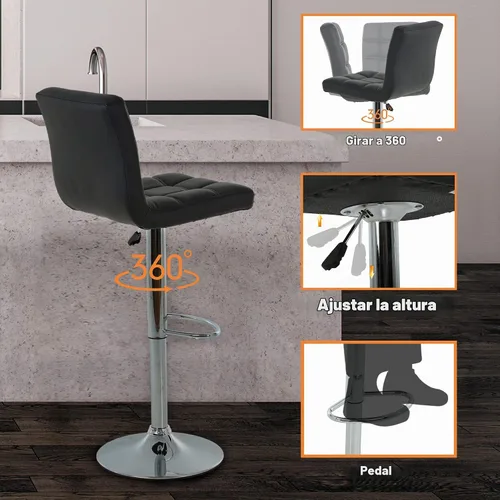 Vista 7 de BestOffice Taburete de bar moderno, juego de 2 taburetes de bar de altura ajustable de altura de mostrador, taburete giratorio de cuero PU, sillas