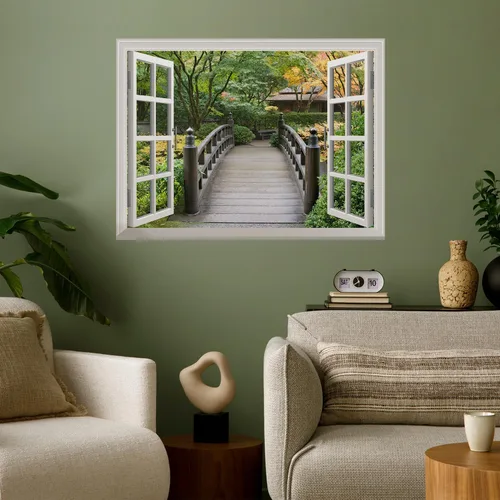 Vista 33 de wall26 Adhesivo decorativo para pared, diseño de oso y mariposa fuera de una ventana abierta, no se pega ni se pega, papel tapiz no tejido