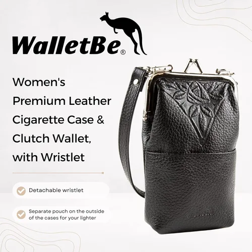 Vista 2 de Cartera de cuero premium para mujer y embrague RFID con muñequera, Negro