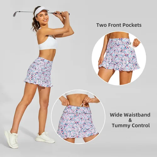 Vista 4 de M MOTEEPI Falda de tenis con pantalones cortos de golf para mujer, falda de pickleball elegante, trajes de golf, faldas atléticas