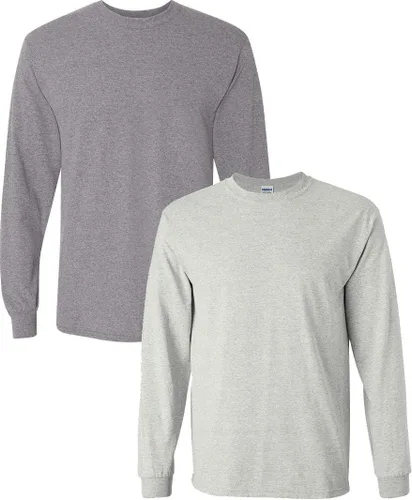 Vista 4 de Gildan - Camiseta de algodón y de manga larga para hombre, modelo G2400 (1) verde irlandés + (1) negro