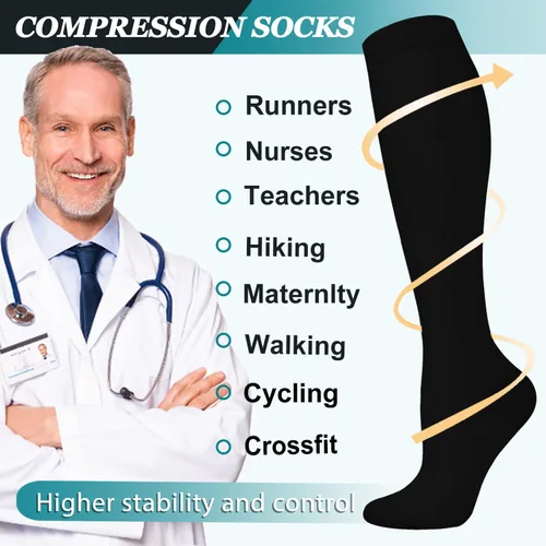 Vista 10 de ACTINPUT 8 pares de calcetines de compresión para mujeres y hombres, medias de compresión de apoyo para médicos, correr, atletismo