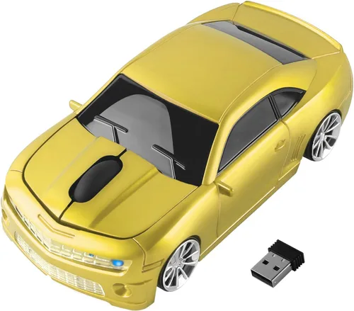 Vista 10 de FIRSTMEMORY - Mouse inalámbrico para automóvil, 2.4 G, ratón óptico de auto de carreras, 1600 DPI para PC, laptop, escritorio (negro)