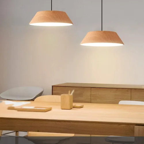 Vista 2 de Moderna lámpara colgante LED de madera retro de granja, lámpara de suspensión ajustable rústica antigua para comedor, isla de cocina, cerca