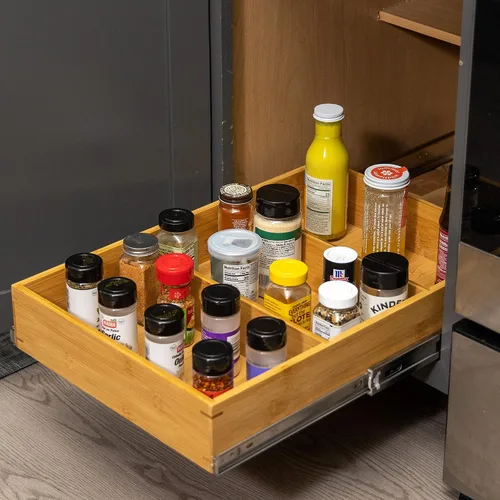 Vista 6 de Fabsome Organizador de Cajón Extraíble para Gabinete de Cocina, Estante de Almacenamiento y Organización de Madera de Bambú Deslizante, Estante