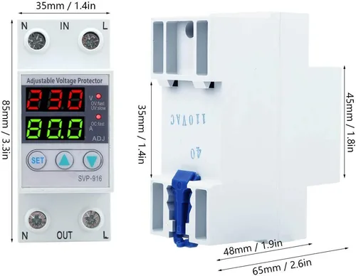 Vista 3 de Walfront SVP‑916 100‑130VAC Protector de voltaje ajustable sobre y bajo voltaje Protector de retardo de plástico Protector de reinicio de retardo 40A