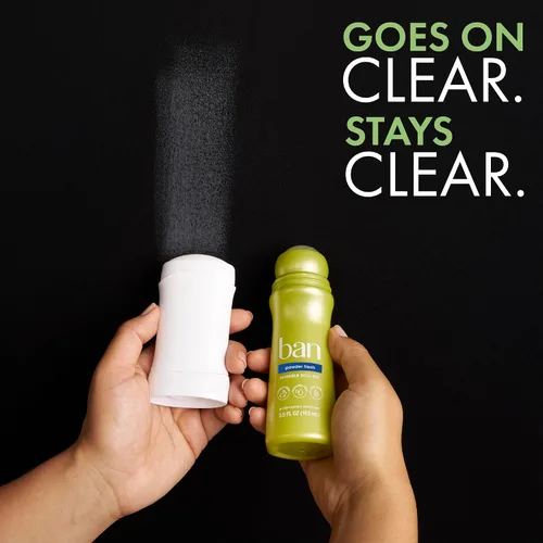 Vista 4 de Ban Desodorante Antitranspirante Roll-on Invisible para Mujeres y Hombres, Protección contra Olor y Sudor de Axilas por 24 Horas, Powder Fresh, 3.5