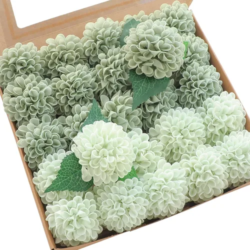 Vista 11 de Floroom Flores Artificiales de Dalia 25 piezas Rosas Falsas de Espuma Negra de Aspecto Real con Tallos para Ramos de Boda DIY Centros de Mesa