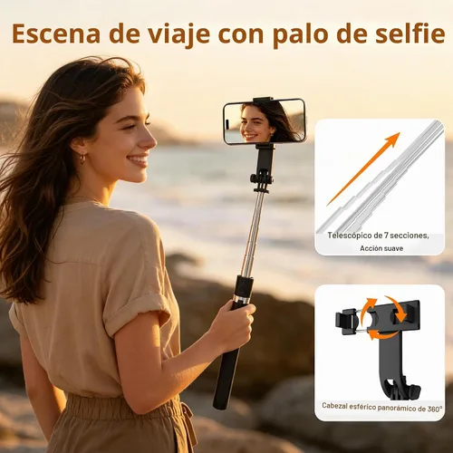 Vista 3 de Trípode de teléfono de 71 pulgadas y palo selfie con control remoto, soporte extensible para teléfono celular para iPhone y Android, 5.9 pies