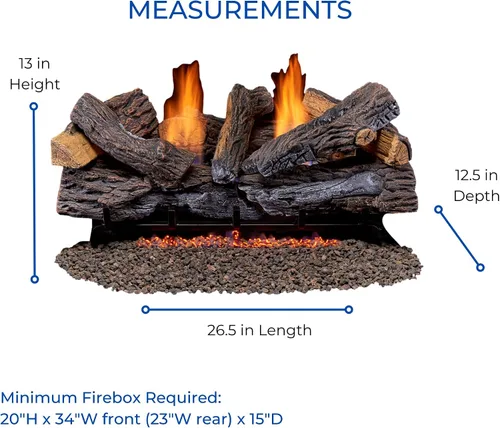Vista 6 de Duluth Forge DLS-30R-2 Juego de troncos de chimenea sin ventilación de combustible dual con control remoto, uso con gas natural o propano líquido