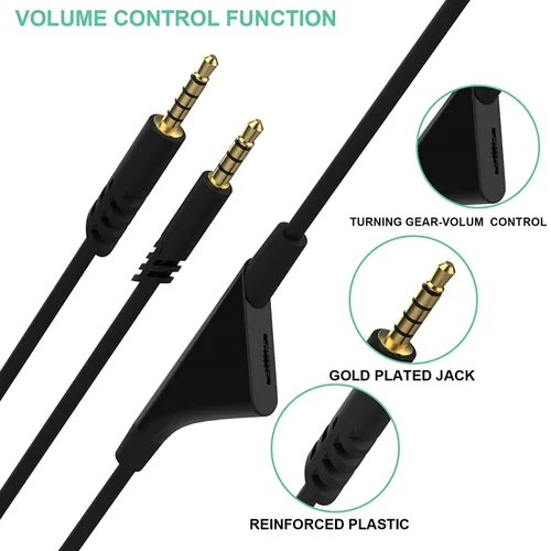 Vista 3 de Cable de repuesto de auriculares de 2M de 6.5 pies con control de volumen para Astro A10/A30/A40/A50, cable de auriculares para PS5/PS4/Xbox Series