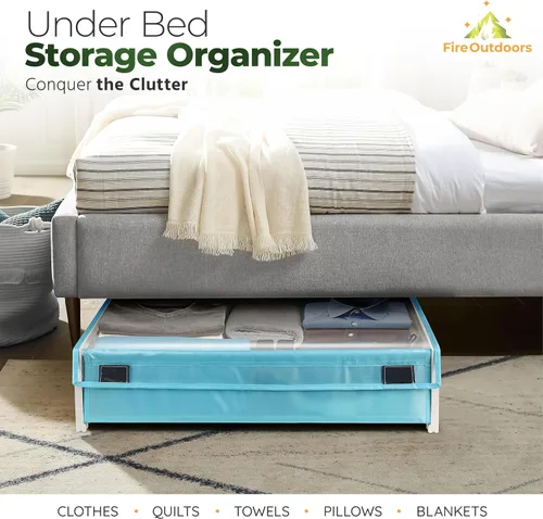 Vista 3 de Cajones de plástico para debajo de la cama con ruedas rodantes, contenedores de almacenamiento con asas dobles para un fácil acceso, organizador