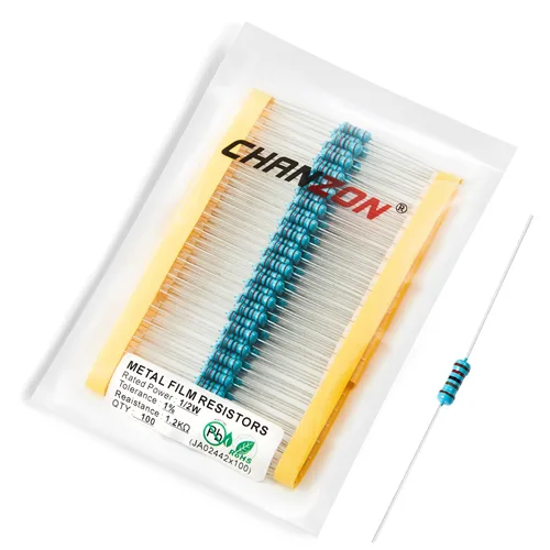Vista 26 de Chanzon 100pcs 1/2W (0.5W) 1 Ω ohmios Resistencia fija de película metálica 0.01 ±1% Tolerancia 1R MF Orificio pasante Resistencias limitadoras