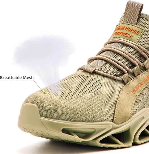 Vista 4 de Zapatos deportivos con punta de acero para hombre, ultra ligeros, indestructibles, a prueba de pinchazos, zapatos de seguridad antideslizantes