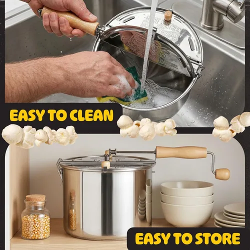 Vista 5 de Great Northern Popcorn 6251 olla original de acero inoxidable para palomitas de maíz, Twister, Plateado Stainless-Steel Popcorn Popper with Hand