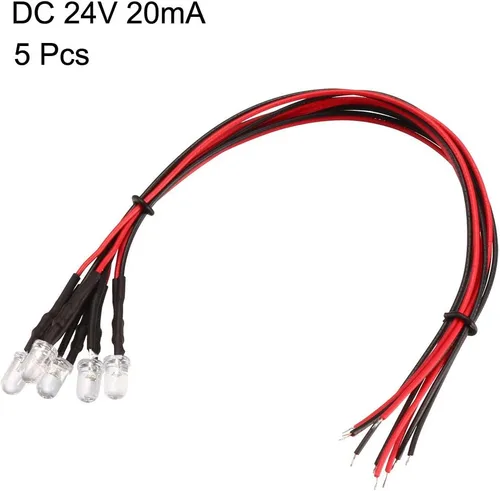 Vista 2 de uxcell 5pcs 0.197 in pre cableado LED, blanco DC24V lente transparente, diodos emisores de luz