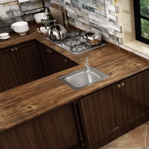 Vista 3 de FunStick Papel adhesivo de madera marrón grueso, para despegar y pegar, autoadhesivo, papel tapiz de madera rústica, extraíble, aspecto de madera