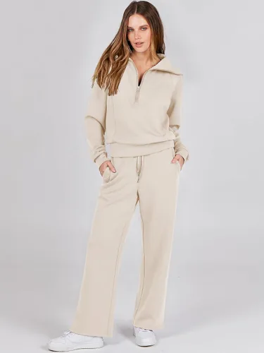 Vista 2 de ANRABESS Women 2 Piece Outfits Sweatsuit Set 2023 Fall Oversized Half Zip Sweatshirt Wide Leg Sweatpant Lounge Set Tracksuit