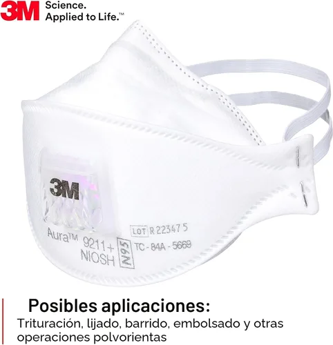Vista 7 de 3M Aura - Respirador de partículas 9211+, N95, paquete de 10 respiradores desechables, envueltos individualmente, válvula de flujo frío, diseño