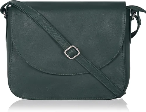 Vista 28 de Bolso bandolera de cuero genuino para mujer con correa ajustable, bolsillo para móvil y cremallera exterior e