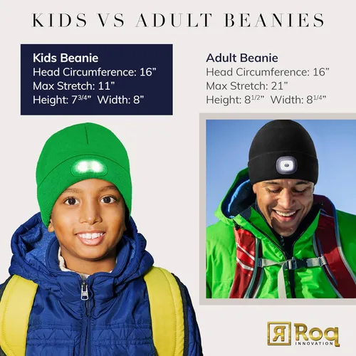 Vista 7 de HEAD LIGHTZ by Roq Innovation - Kids Beanie with Light & Glove Set - Unisex LED Beanie Hat with Light Built in, Rechargeable