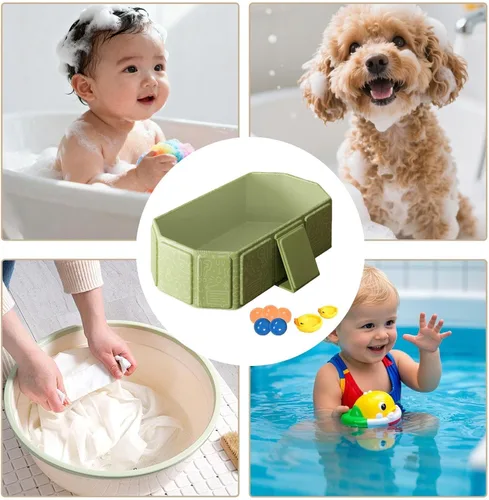 Vista 5 de Bañera para niños portátil antideslizante que ahorra espacio Verde