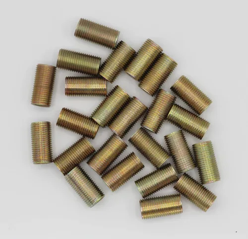 Vista 4 de Creative Hobbies ELY1085 - Tetinas de tubo de lámpara de acero con rosca - 3/4 pulgadas de largo, revestimiento de zinc amarillo, rosca estándar
