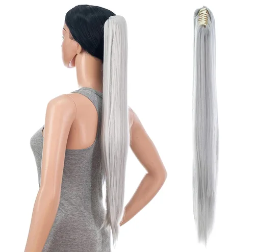 Vista 14 de Extensiones de pelo sintético SWACC con clip de pinza de 28 pulgadas de largo, lacio, para mujer