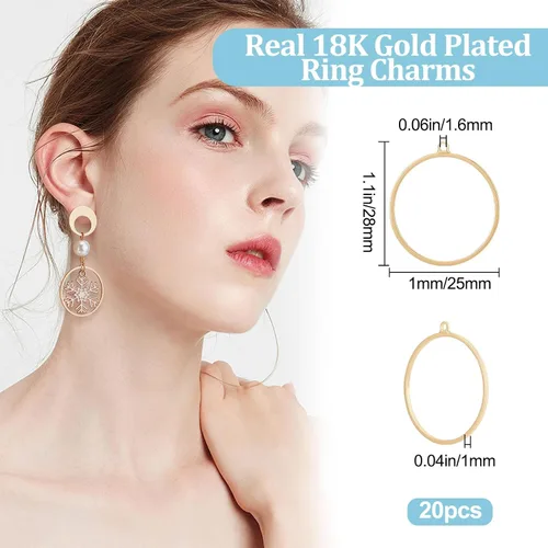 Vista 2 de Beebeecraft 1 Box 20Pcs Round Open Back Bezel Pendant 18K Gold Plated Brass Circle Hollow Mold Charms with Loop for DIY Pressed Flower Resin Crafts