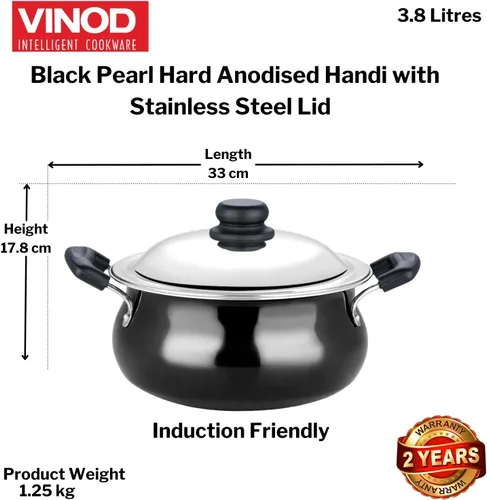 Vista 7 de Vinod Handi anodizado duro – Tapa de acero inoxidable – Tamaño pequeño – 3.8 litros (4 cuartos de galón) – Adecuado para Biryani, Pulao, Salsas