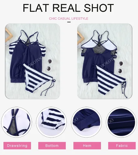Vista 4 de Dokotoo - Conjunto de tankini para mujer con estampado de rayas de moda y forro doble tallas CH-3XG