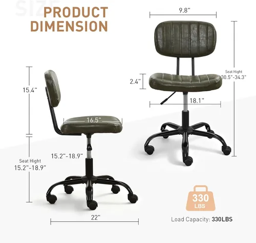 Vista 2 de DRMBOOK Silla pequeña de escritorio para oficina en casa con ruedas, cómoda silla de tocador sin brazos, silla giratoria para computadora, sin