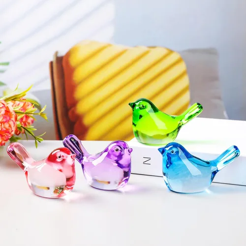 Vista 5 de YWHL Figuras de pájaros azules de cristal hechas a mano, regalos de animales para amantes de los pájaros, mujeres y hombres, pájaros de cristal