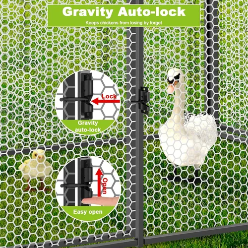 Vista 4 de Gallinero de metal para 8-12 pollos de 118 x 40 x 40 pulgadas, corrida grande para patio con cubierta, jaula portátil para aves de corral