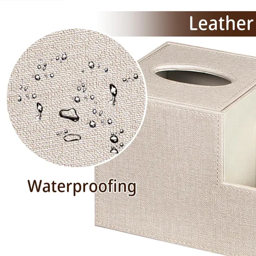 Vista 5 de Funda cuadrada de cuero PU para caja de pañuelos – Soporte multifuncional para caja de pañuelos, cubierta de caja de pañuelos con almacenamiento