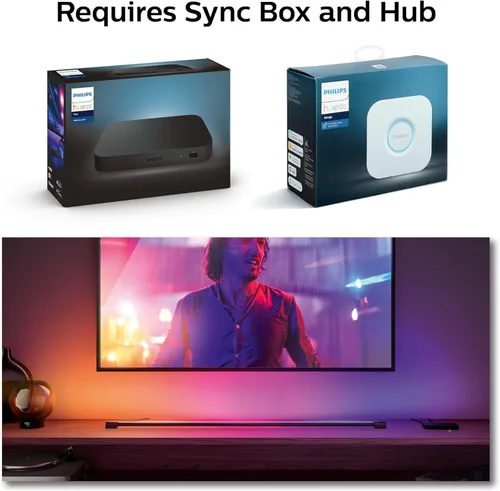 Vista 4 de Philips Hue - Tubo de luz LED inteligente grande, negro - Luz LED de cambio de color blanco y ambiente - 1 paquete - Sincronización con TV, música