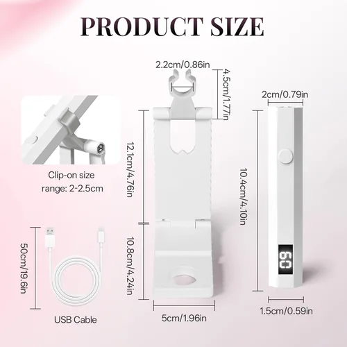 Vista 5 de krofaue Luz UV para uñas con soporte, lámpara UV recargable inalámbrica con pantalla digital, 2 temporizadores, curación flash manos libres
